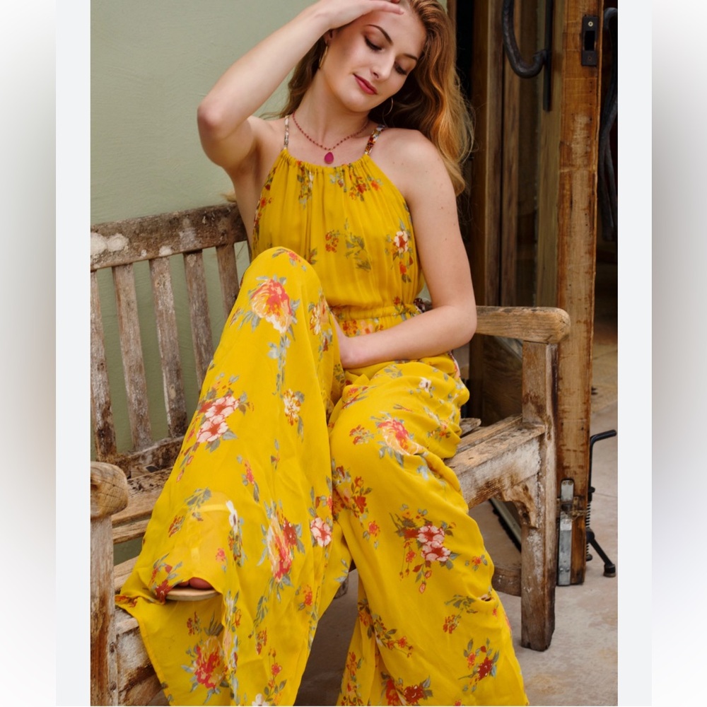 Free people - Georgia Yellow floral jumpsuit size XS( flaw) - Picture 5 of 16
